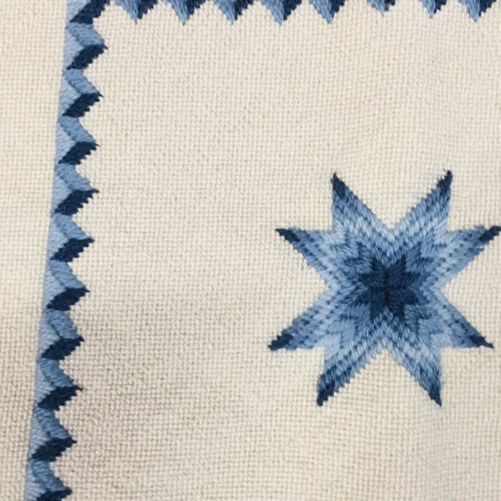 Handmade Needlepoint Pillow‎ Cover Blue Ivory Barn Star Grandmacore Cottagecore